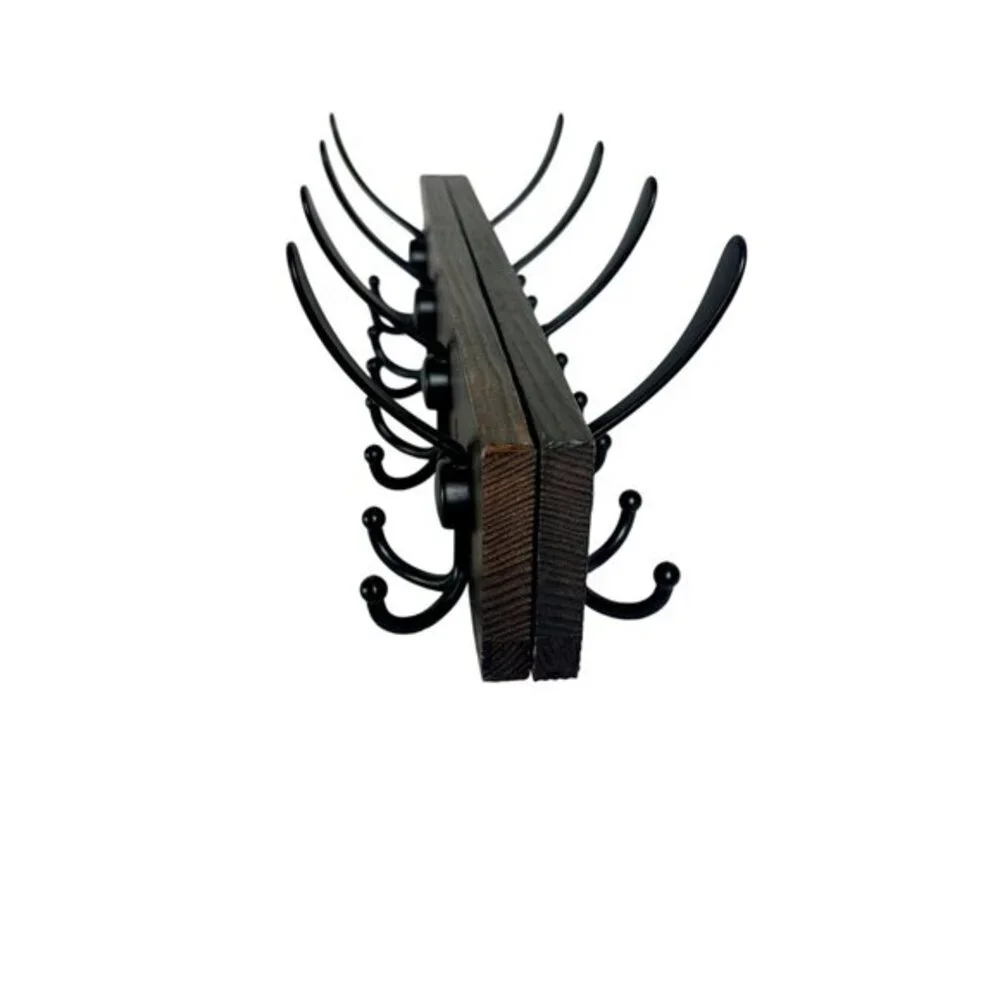 Folding Wood Wall Coat Rack Black Hooks Center Hinge 32